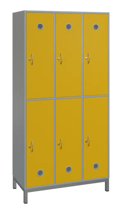 SBS-2233 šatní skříň 6-boxová, 1800x900x400 mm, kovové nohy, korpus šedý, dvířka žlutá odio